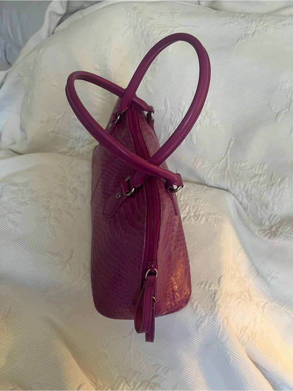 Valerie Stevens Magenta Textured Shoulder Bag with Top Handles